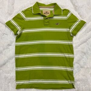 Hollister Olive and White Striped Polo